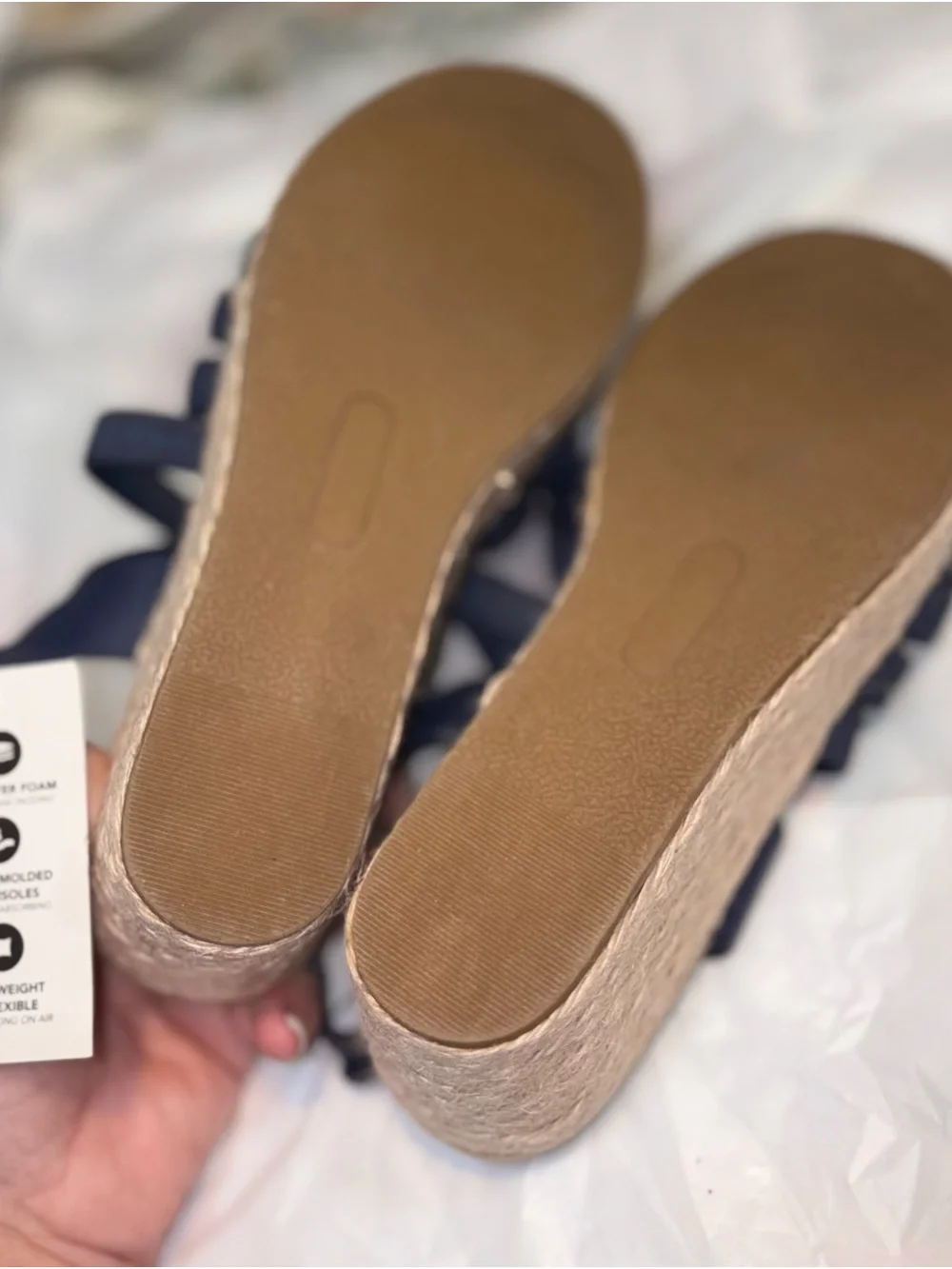 Kim Rogers Cassandra Navy Blue Elastic Strappy Wedge Sandal size 9